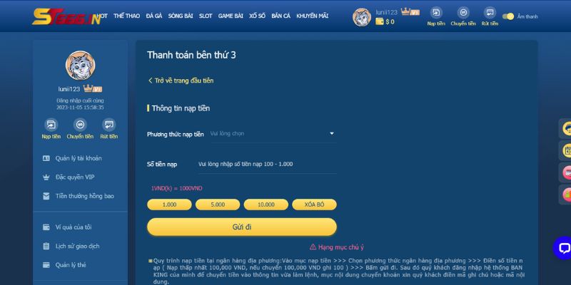 Hướng dẫn ST666 về các phương thức được hỗ trợ nạp tiền